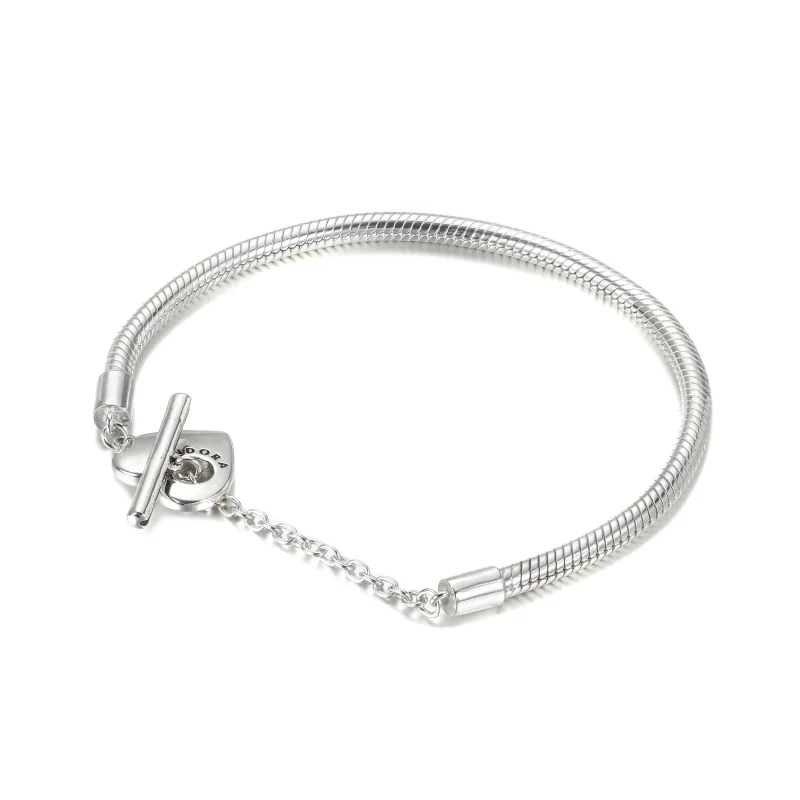 (image for) Pandora Moments Heart T-Bar Snake Chain Bracelet - 599285C00 - View 2