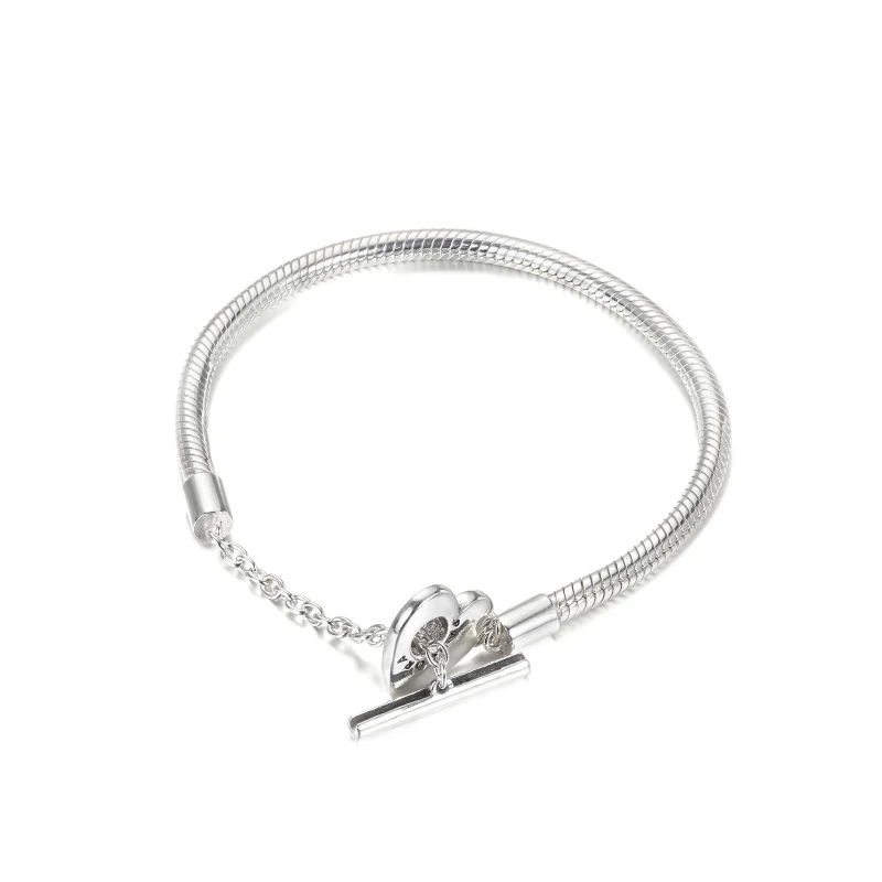 (image for) Pandora Moments Heart T-Bar Snake Chain Bracelet - 599285C00 - View 3