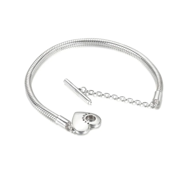 (image for) Pandora Moments Heart T-Bar Snake Chain Bracelet - 599285C00 - View 5