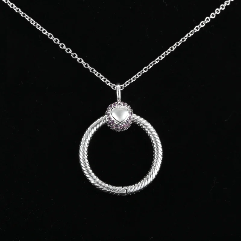 (image for) Pandora Moments Small Pink Pavé O Pendant - 399097C02 - View 6