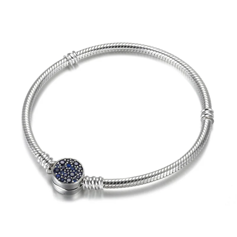 (image for) Pandora Moments Sparkling Blue Disc Clasp Snake Chain Bracelet - 599288C01 - View 2