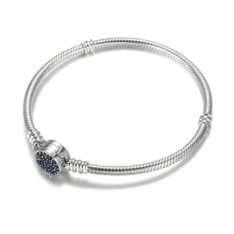 (image for) Pandora Moments Sparkling Blue Disc Clasp Snake Chain Bracelet - 599288C01 - View 3