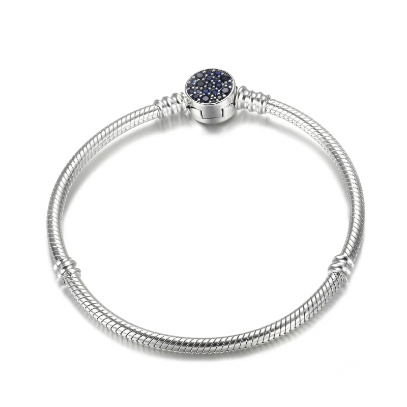 (image for) Pandora Moments Sparkling Blue Disc Clasp Snake Chain Bracelet - 599288C01 - View 4