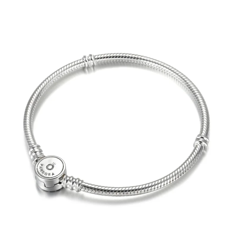(image for) Pandora Moments Sparkling Blue Disc Clasp Snake Chain Bracelet - 599288C01 - View 5