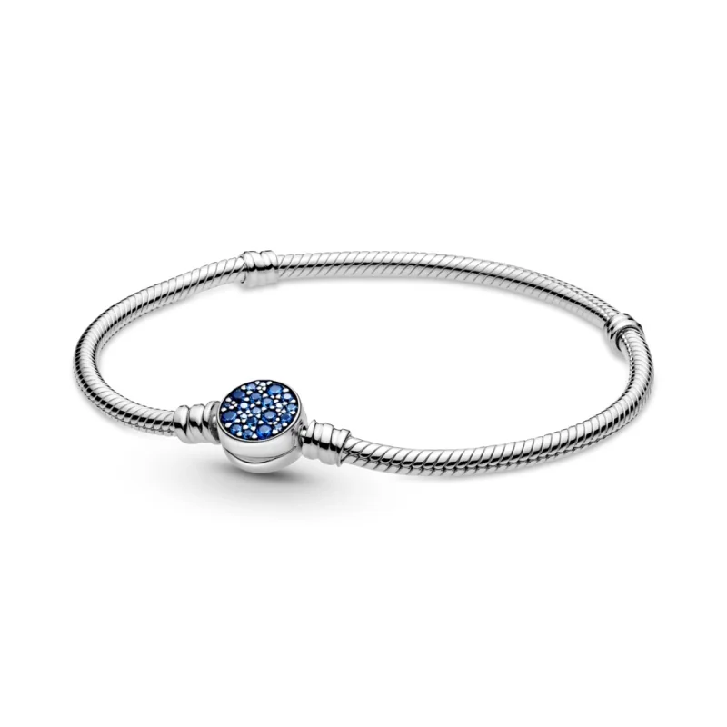 (image for) Pandora Moments Sparkling Blue Disc Clasp Snake Chain Bracelet - 599288C01 - Product Image