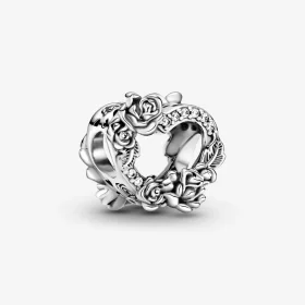 PANDORA Open Heart & Rose Flowers Charm - 799281C01 PANDORA Open Heart & Rose Flowers Charm - 799281C01