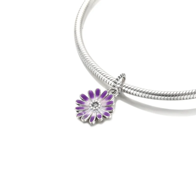 (image for) PANDORA Purple Daisy Dangle Charm - 798771C01 - View 5