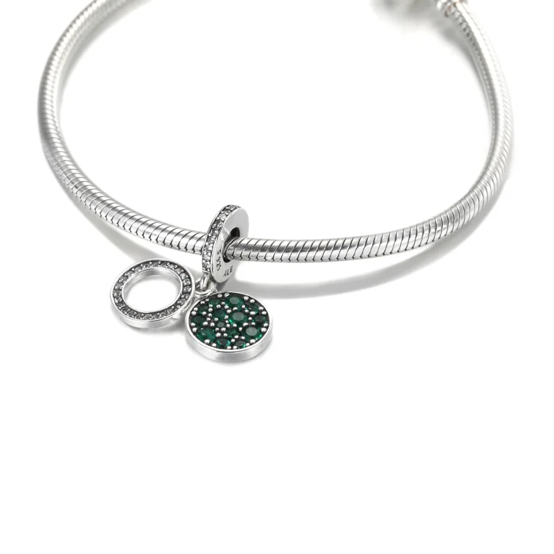 (image for) PANDORA Sparkling Green Disc Double Dangle Charm - 799186C02 - View 5