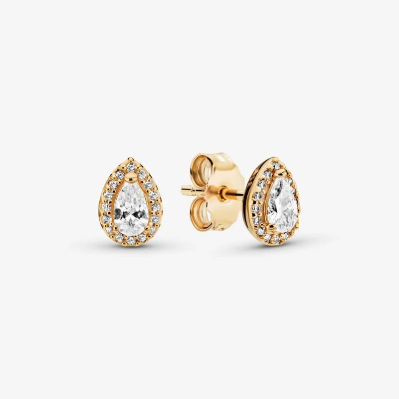 (image for) PANDORA Sparkling Teardrop Halo Stud Earrings - 268724C01 - Product Image