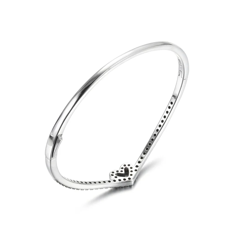 (image for) PANDORA Sparkling Wishbone Heart Bangle - 599297C01 - View 4