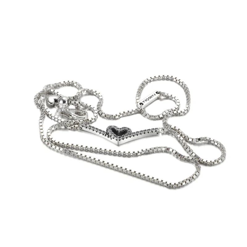 (image for) PANDORA Sparkling Wishbone Heart Collier Necklace - 399273C01 - View 5