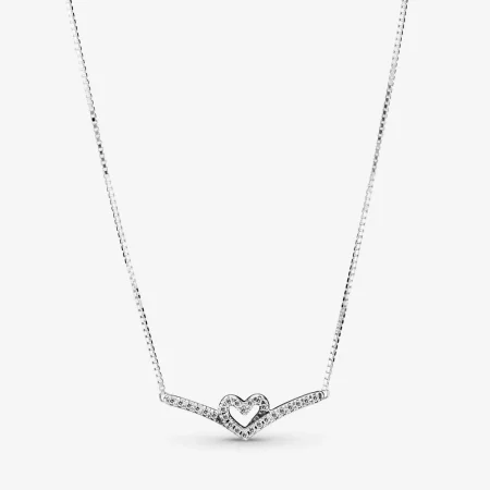 PANDORA Sparkling Wishbone Heart Collier Necklace - 399273C01