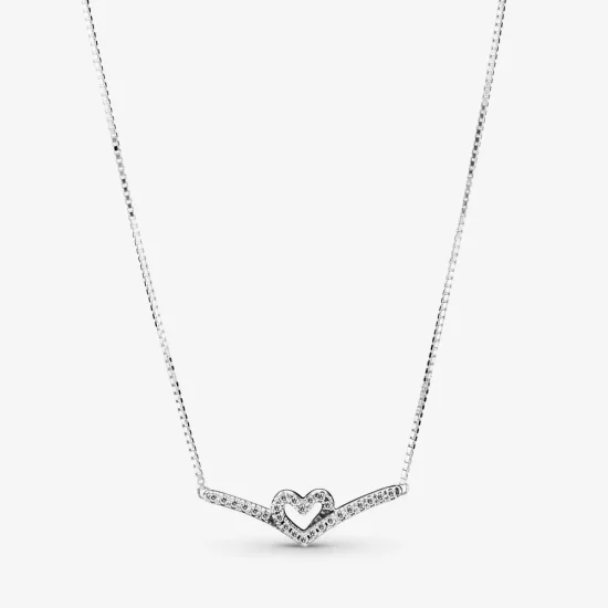 PANDORA Sparkling Wishbone Heart Collier Necklace - 399273C01