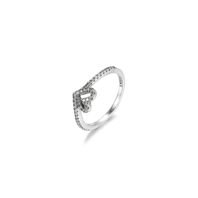 (image for) PANDORA Sparkling Wishbone Heart Ring - 199302C01 - View 2