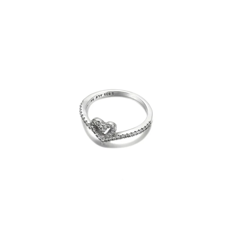 (image for) PANDORA Sparkling Wishbone Heart Ring - 199302C01 - View 3