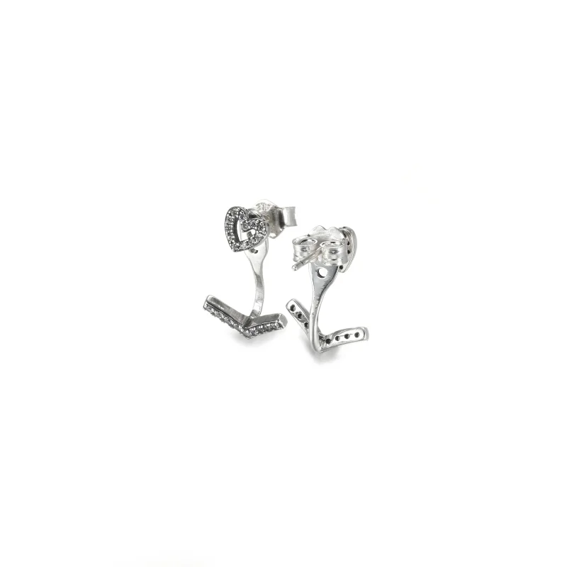 (image for) PANDORA Sparkling Wishbone Heart Stud Earrings - 299280C01 - View 3