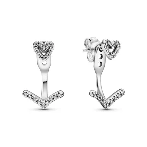 (image for) PANDORA Sparkling Wishbone Heart Stud Earrings - 299280C01