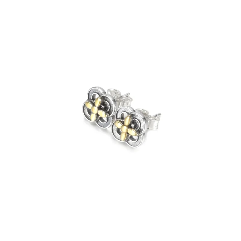 (image for) PANDORA Two-tone Flower Stud Earrings - 299349C00 - View 2