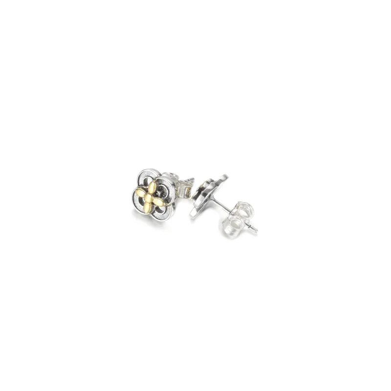 (image for) PANDORA Two-tone Flower Stud Earrings - 299349C00 - View 4