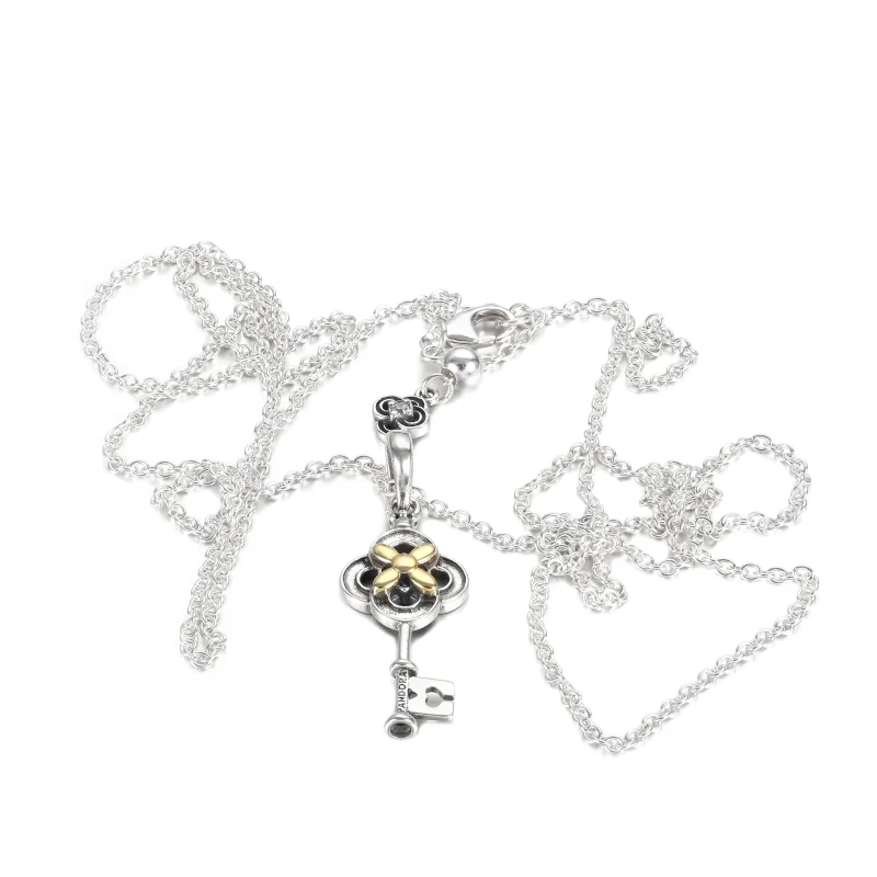 (image for) PANDORA Two-tone Key & Flower Necklace - 399339C01 - View 5