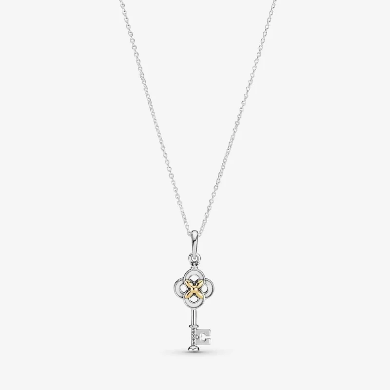 (image for) PANDORA Two-tone Key & Flower Necklace - 399339C01 - Product Image