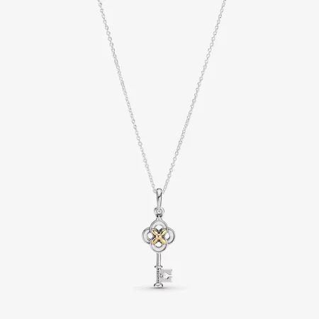 PANDORA Two-tone Key & Flower Necklace - 399339C01 PANDORA Two-tone Key & Flower Necklace - 399339C01