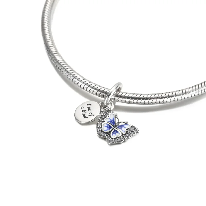 (image for) PANDORA Blue Butterfly & Quote Double Dangle Charm - 790757C01 - View 4