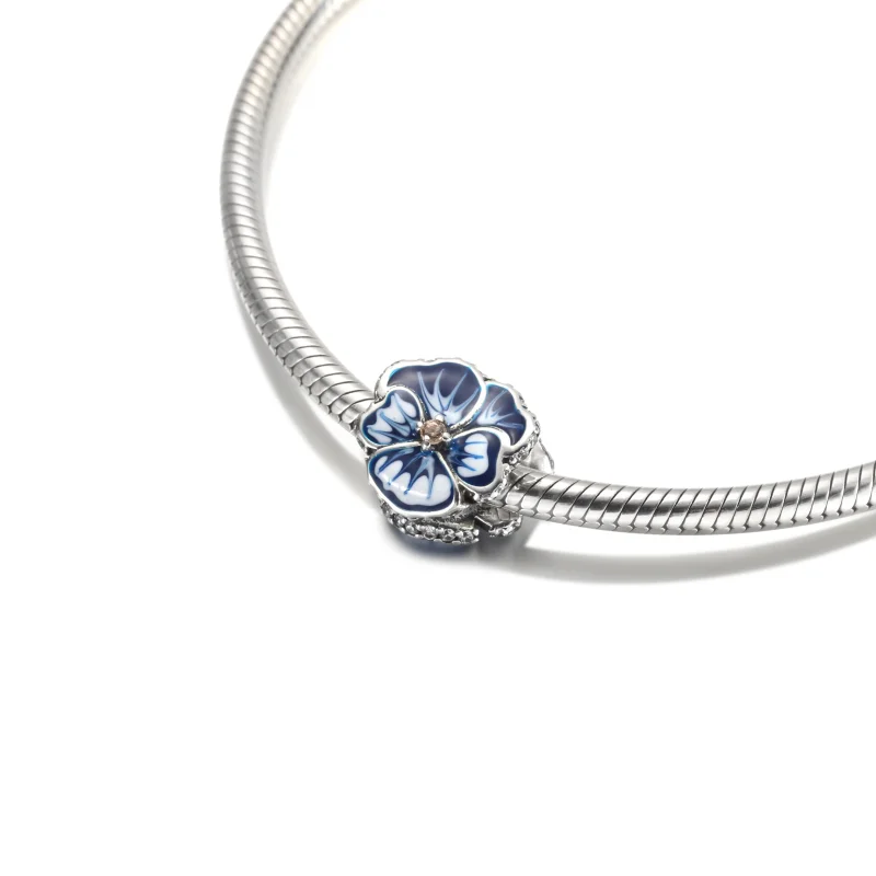 (image for) PANDORA Blue Pansy Flower Charm - 790777C02 - View 4