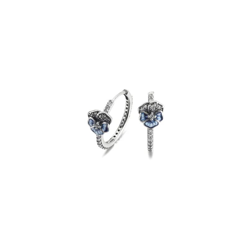 (image for) PANDORA Blue Pansy Flower Hoop Earrings - 290775C01 - View 2