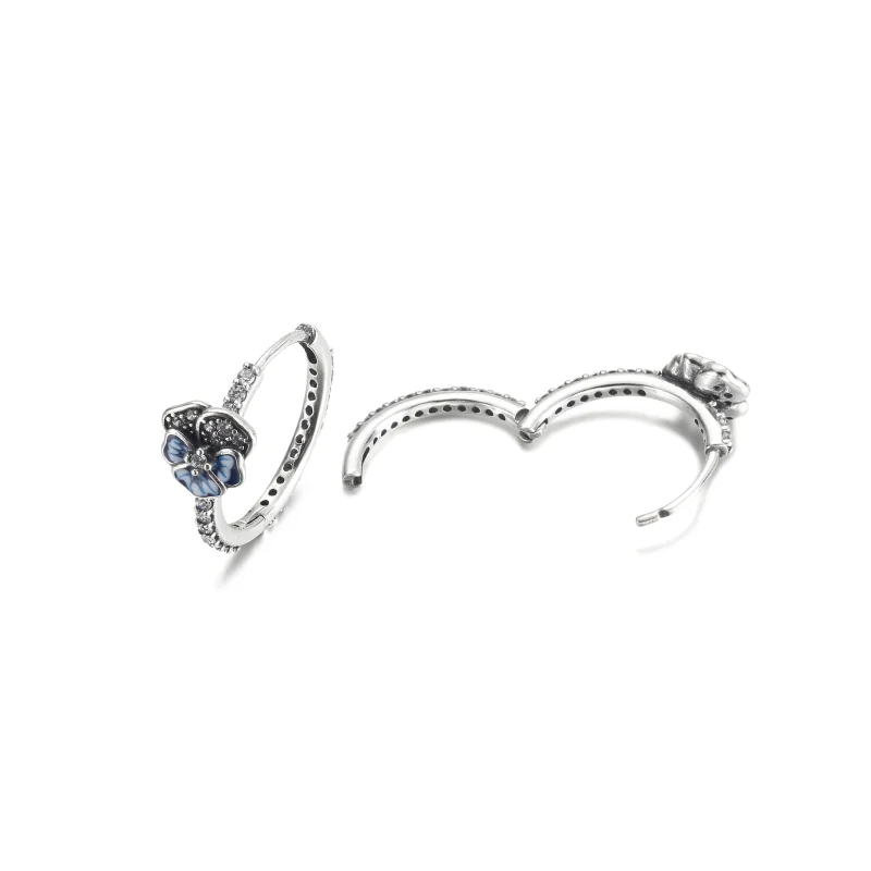 (image for) PANDORA Blue Pansy Flower Hoop Earrings - 290775C01 - View 4