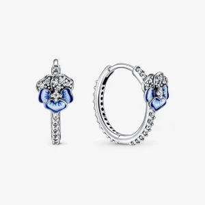 (image for) PANDORA Blue Pansy Flower Hoop Earrings - 290775C01