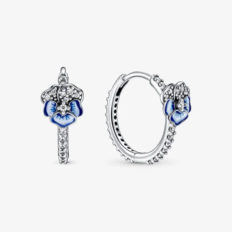 (image for) PANDORA Blue Pansy Flower Hoop Earrings - 290775C01 - Product Image