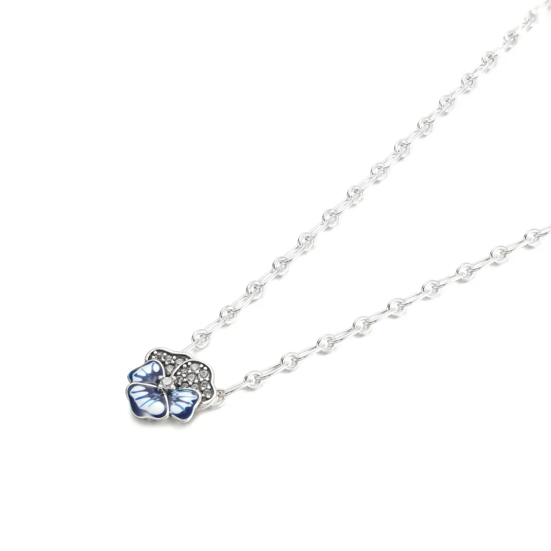 (image for) PANDORA Blue Pansy Flower Pendant Necklace - 390770C01 - View 2