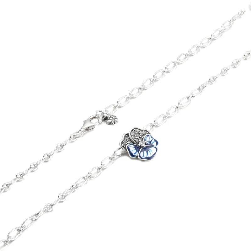 (image for) PANDORA Blue Pansy Flower Pendant Necklace - 390770C01 - View 5