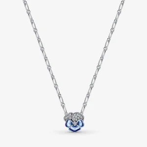 (image for) PANDORA Blue Pansy Flower Pendant Necklace - 390770C01