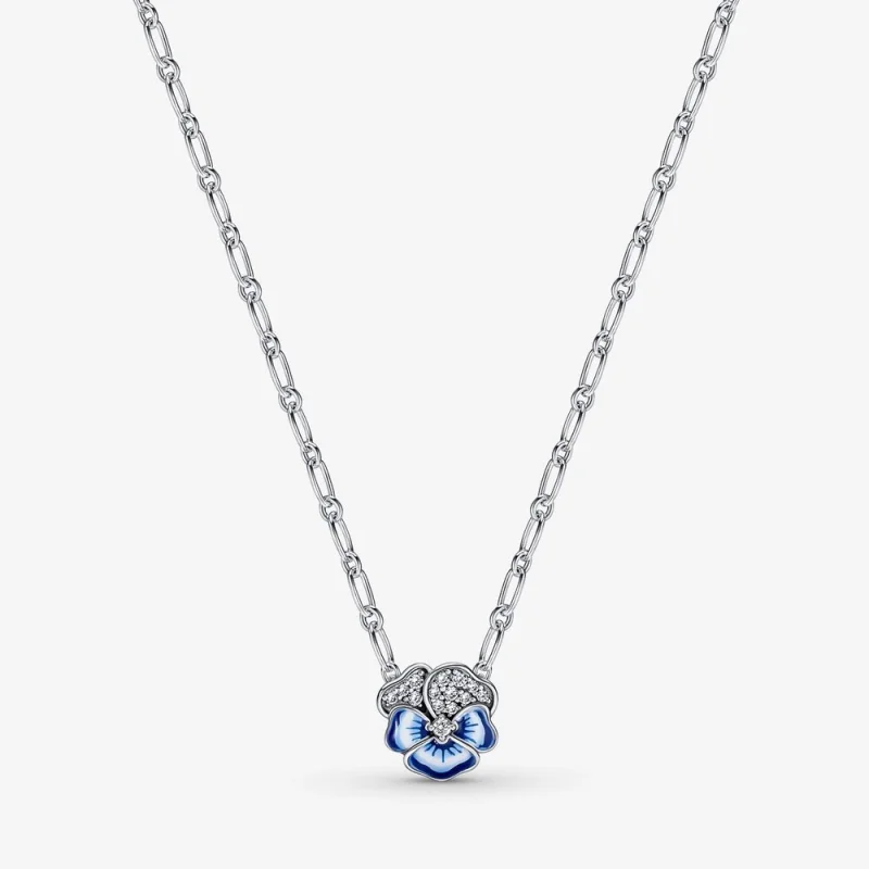 (image for) PANDORA Blue Pansy Flower Pendant Necklace - 390770C01 - Product Image