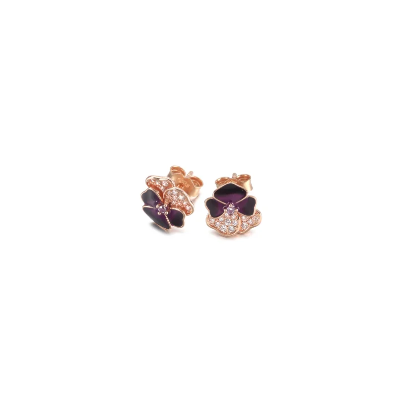 (image for) PANDORA Deep Purple Pansy Flower Stud Earrings - 280781C01 - View 2