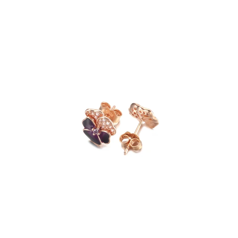 (image for) PANDORA Deep Purple Pansy Flower Stud Earrings - 280781C01 - View 3