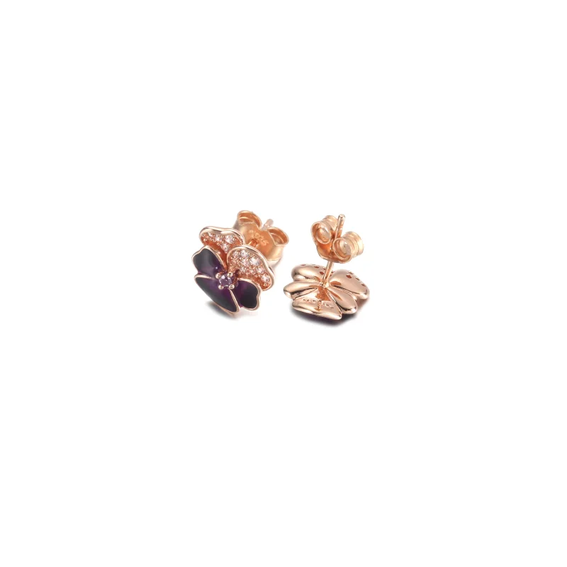 (image for) PANDORA Deep Purple Pansy Flower Stud Earrings - 280781C01 - View 4