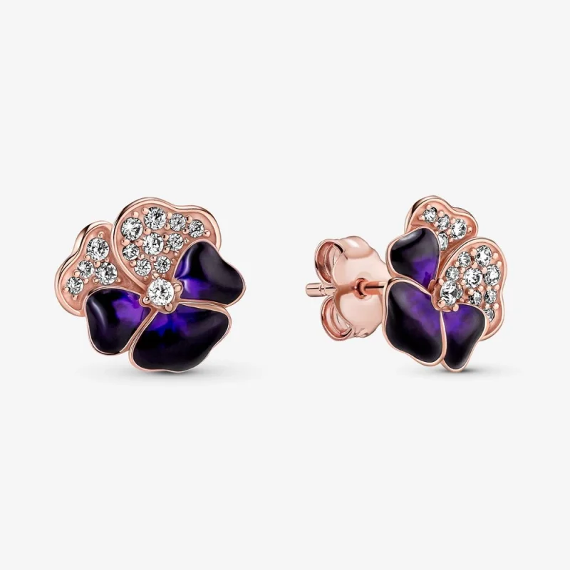 (image for) PANDORA Deep Purple Pansy Flower Stud Earrings - 280781C01 - Product Image
