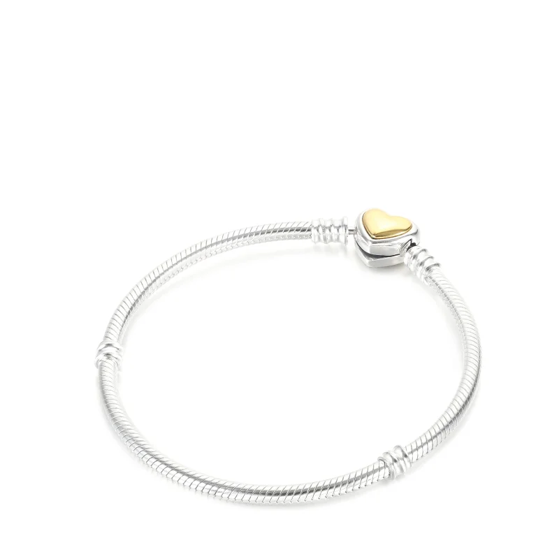 (image for) PANDORA Domed Golden Heart Clasp Snake Chain Bracelet - 599380C00 - View 2