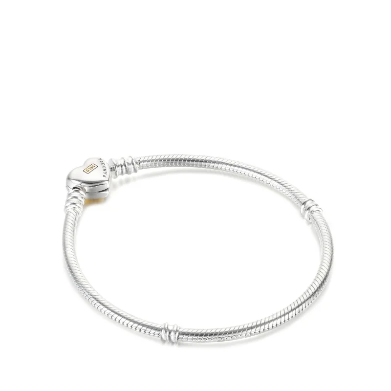 (image for) PANDORA Domed Golden Heart Clasp Snake Chain Bracelet - 599380C00 - View 3