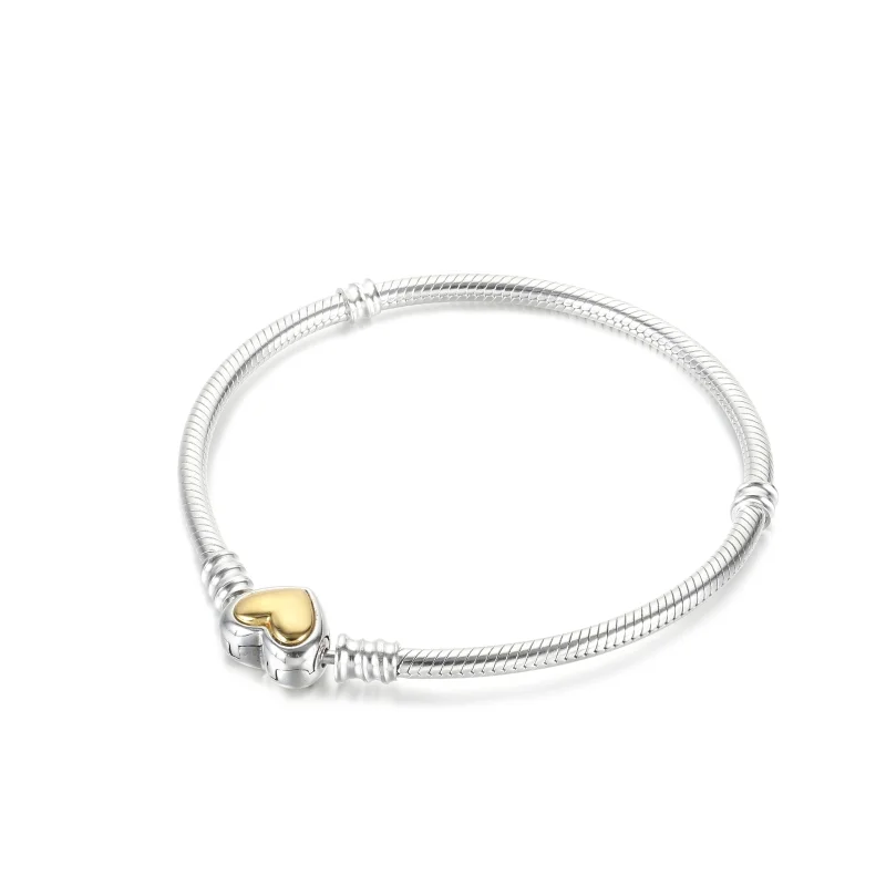 (image for) PANDORA Domed Golden Heart Clasp Snake Chain Bracelet - 599380C00 - View 4
