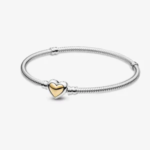 (image for) PANDORA Domed Golden Heart Clasp Snake Chain Bracelet - 599380C00