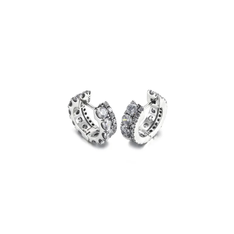(image for) PANDORA Double Band Pavé Hoop Earrings - 290058C01 - View 3