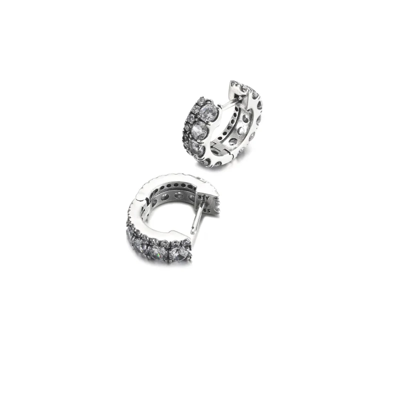 (image for) PANDORA Double Band Pavé Hoop Earrings - 290058C01 - View 5