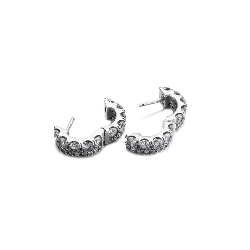 (image for) PANDORA Double Band Pavé Hoop Earrings - 290058C01 - View 6