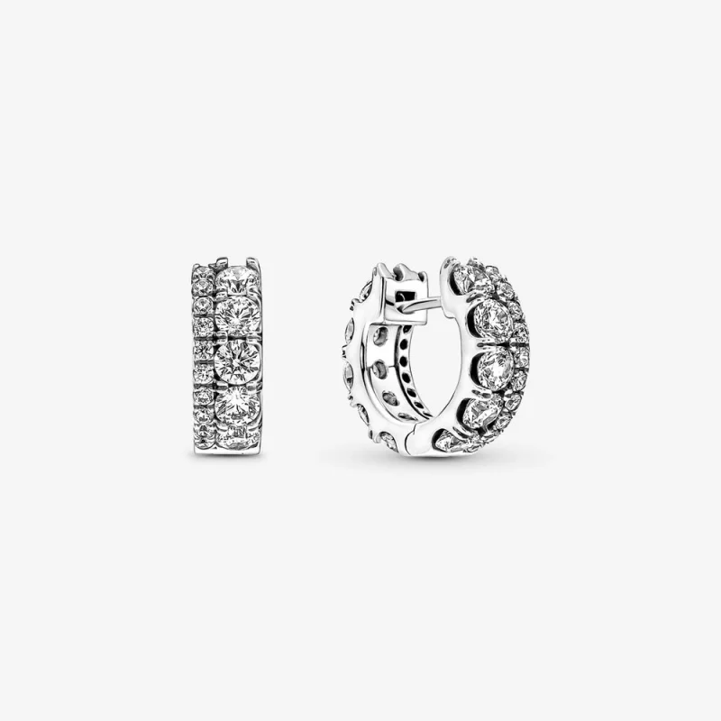 (image for) PANDORA Double Band Pavé Hoop Earrings - 290058C01 - Product Image