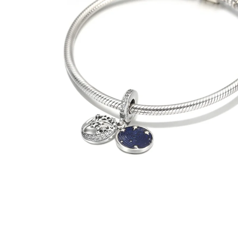 (image for) PANDORA Double Dangle Tree & Galaxy Moon Charm - 799645C01 - View 5