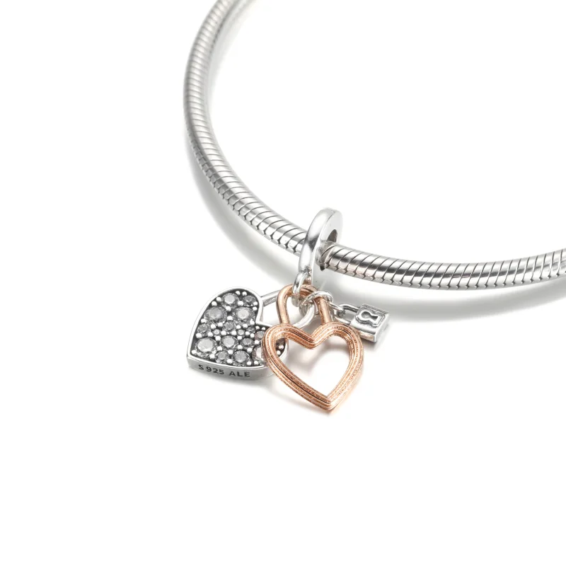 (image for) PANDORA Heart Padlock Double Dangle Charm - 780087C01 - View 5